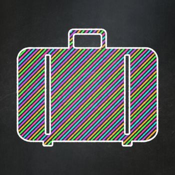 Vacation concept: Bag icon on Black chalkboard background, 3d render