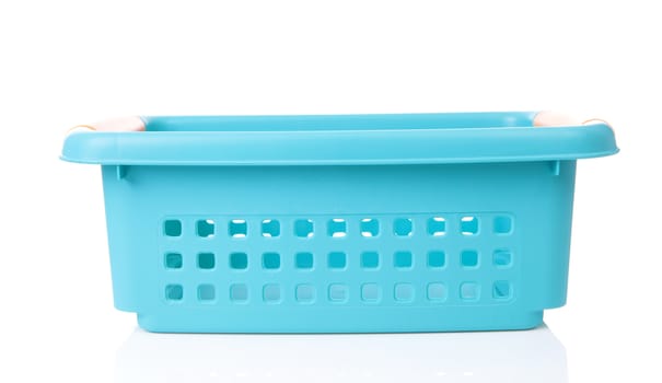 Empty blue basket made of plastic over white background