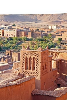 The fortified town of Ait ben Haddou near Ouarzazate Morocco on the edge of the sahara desert in Morocco. Famous for its use as a set in many films such as Lawrence of Arabia, Gladiator