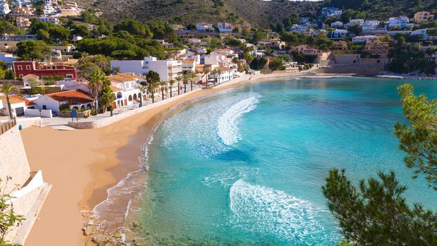 Moraira playa el Portet beach high angle view in Mediterranean Alicante of Spain