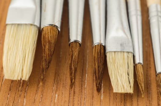 New Wooden Different Paintbrush Set Texture over a Colored Background