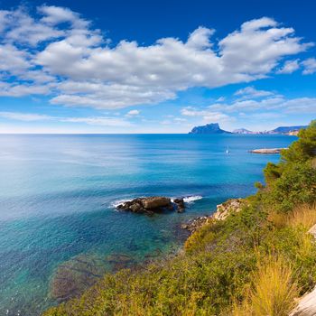 Ifach Penon view of calpe from Moraira in Mediterranean Alicante at Spain