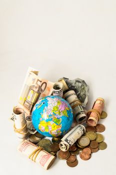 Globe Earth and Money on a White Background