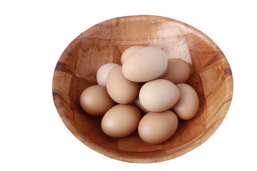 Bowl of eggs on plain white background