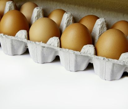 Closeup of eggs in carton