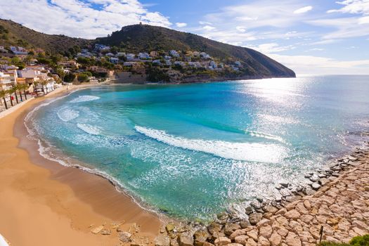 Moraira playa el Portet beach high angle view in Mediterranean Alicante of Spain