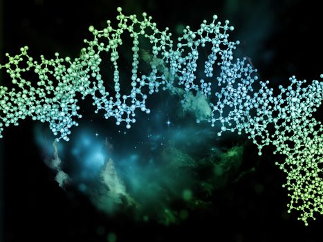 Molecular Dreams series. Creative arrangement of conceptual atoms, molecules and fractal elements to act as complimentary graphic for subject of biology, chemistry, technology, science and education