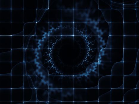 Geometry of Space series. Composition of conceptual grids, curves and fractal elements with metaphorical relationship to physics, mathematics, technology, science and education