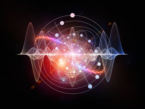 Abstract concept of atom and quantum waves illustrated with fractal elements