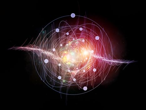 Abstract concept of atom and quantum waves illustrated with fractal elements