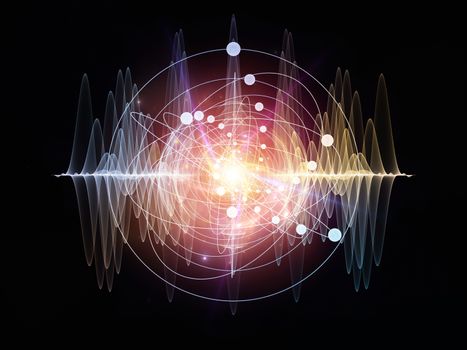 Abstract concept of atom and quantum waves illustrated with fractal elements