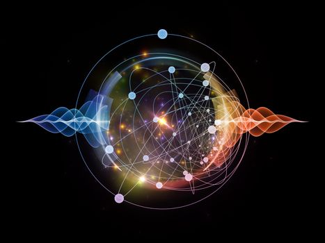 Abstract concept of atom and quantum waves illustrated with fractal elements