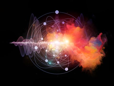 Abstract concept of atom and quantum waves illustrated with fractal elements