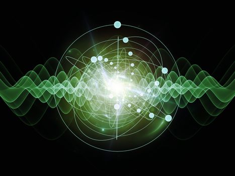 Abstract concept of atom and quantum waves illustrated with fractal elements