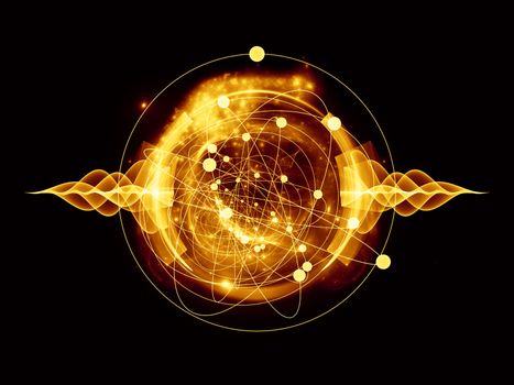 Abstract concept of atom and quantum waves illustrated with fractal elements