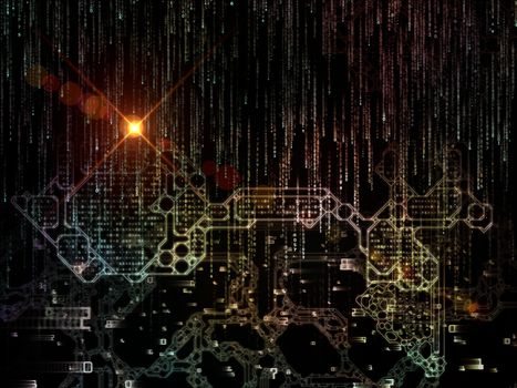 Encryption Key series. Arrangement of stylized key and number symbols on the subject of encryption, mathematics and digital technologies