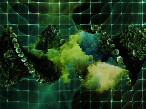 Molecular Dreams series. Backdrop composed of conceptual atoms, molecules and fractal elements and suitable for use in the projects on biology, chemistry, technology, science and education
