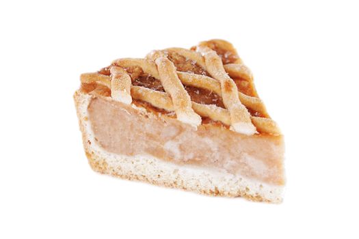 Piece of traditional apple pie isolated over white