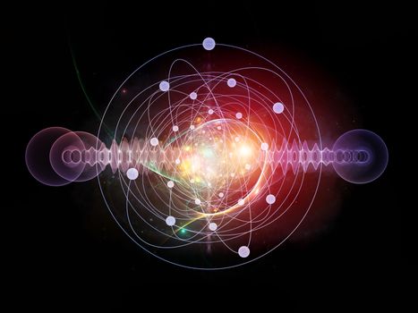 Abstract concept of atom and quantum waves illustrated with fractal elements