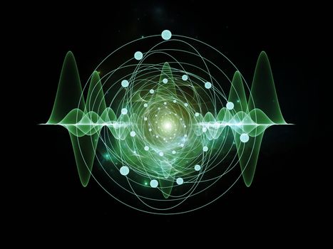 Abstract concept of atom and quantum waves illustrated with fractal elements