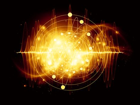 Abstract concept of atom and quantum waves illustrated with fractal elements