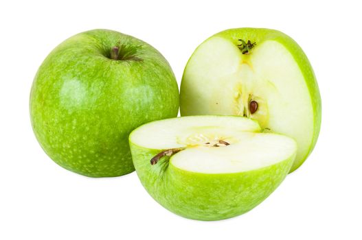 Fresh green apples isolated on white background with clipping path