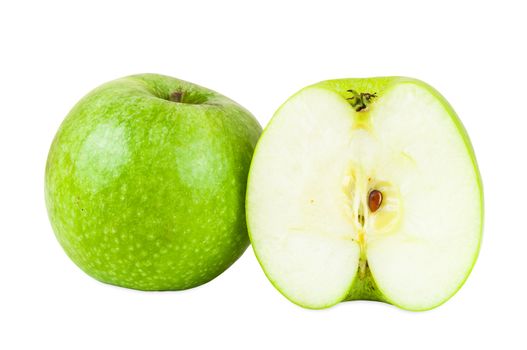 Fresh green apples isolated on white background with clipping path