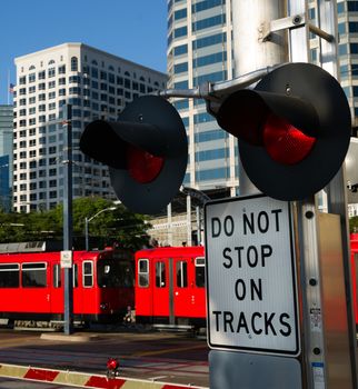 Downtown City Railroad Crossing Light Warning Signal