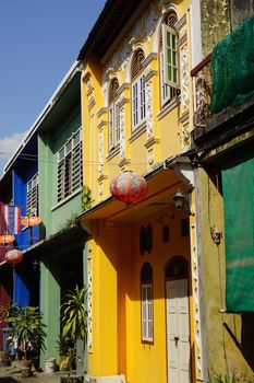 row of old building at old town,Phuket,Thailand