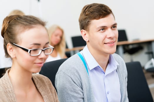 portrait of students in the classroom, teaching at the University of