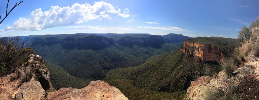 Panorama view of the Grose Valley in the Blue Mountains NSW Australia