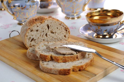 Chicken liver pate on a slice of bread with