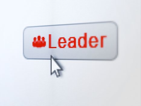 Finance concept: pixelated words Leader and Business People icon on button withArrow cursor on digital computer screen background, selected focus 3d render