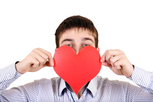 Person holds Red Heart shape Isolated on the White Background