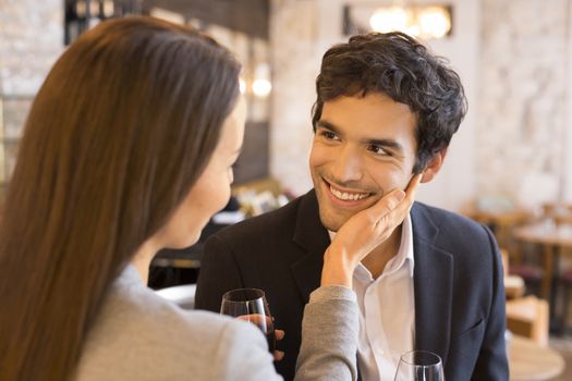 Woman man cheerful lover drinking bar coffee