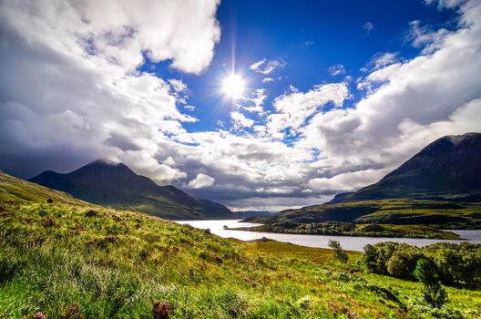 Scenic view of the lake and mountains, Inverpolly, Scotland, United Kingdom