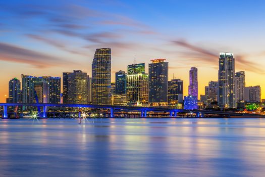 Famous cIty of Miami, Florida, summer sunset, USA