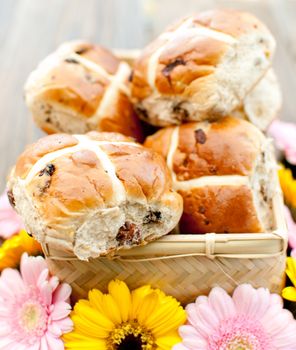 Freshly baked hot cross buns 