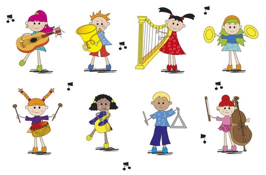 illustration of children with different type of instrument