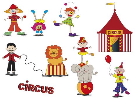 illustration of funny and cartoon circus set 