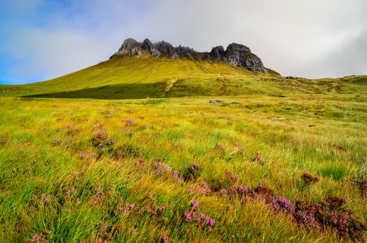 Scenic view of Inverpolly mountain peak Stack Pollaidh in Scotland, United Kingdom