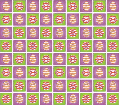 background or fabric Easter pattern with eggs and flowers pictograms