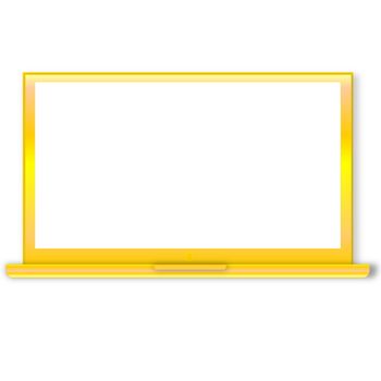 Single golden laptop isolated in white background
