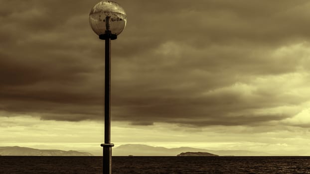 Sepia Black sea at stormy seaside