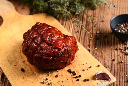 Homemade ham on wooden background