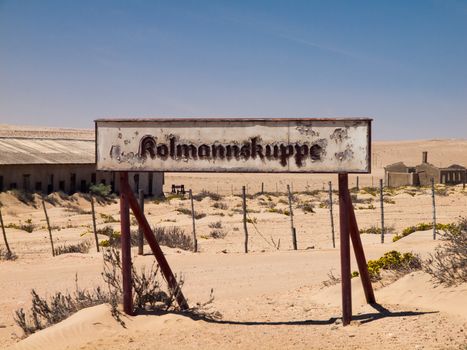 Kolmannskuppe signs in ghost town near Luderitz (Namibia) Kolmannskuppe signs in ghost town (Namibia)