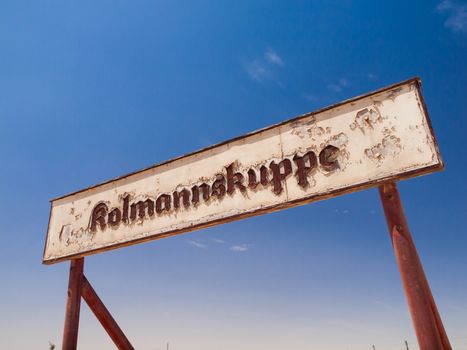 Kolmannskuppe signs in ghost town near Luderitz (Namibia) Kolmannskuppe signs in ghost town (Namibia)