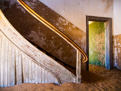 Old staircase in Kolmanskop ghost town (Namibia)