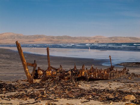 Devasted ship wreck on the beach (Namibia)