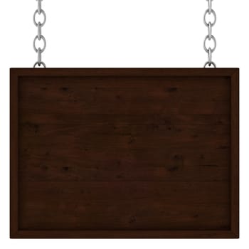 wooden signboard on the chains. Isolated 3D image